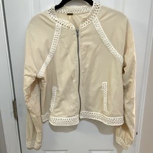 Free People | Rare Lightweight Moto Zip Up Jacket Tan Cream Lace Colored Lace S
